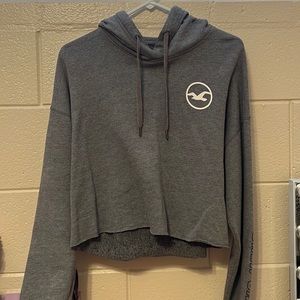 Hollister | Grey Checkerboard Drawstring Cord Cropped Hoodie | Size Medium